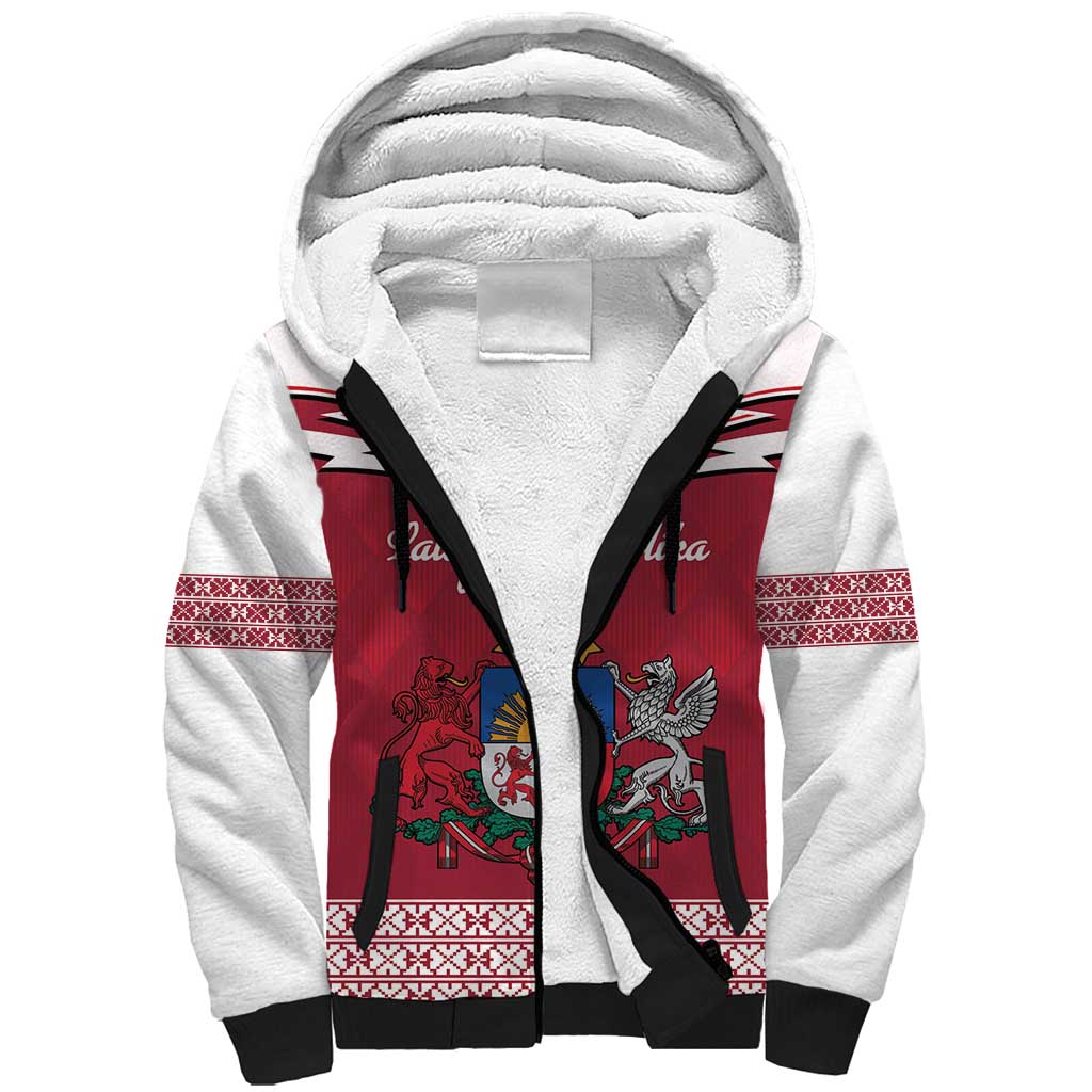 Personalized Latvia Sherpa Hoodie Latvijas Republika Folk Pattern