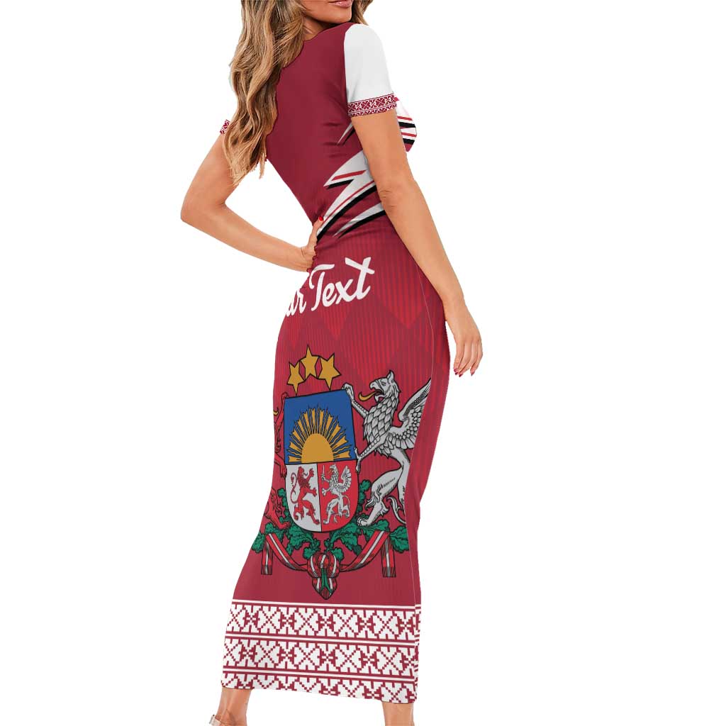 Personalized Latvia Short Sleeve Bodycon Dress Latvijas Republika Folk Pattern