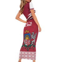 Personalized Latvia Short Sleeve Bodycon Dress Latvijas Republika Folk Pattern