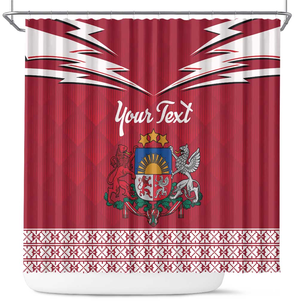 Personalized Latvia Shower Curtain Latvijas Republika Folk Pattern