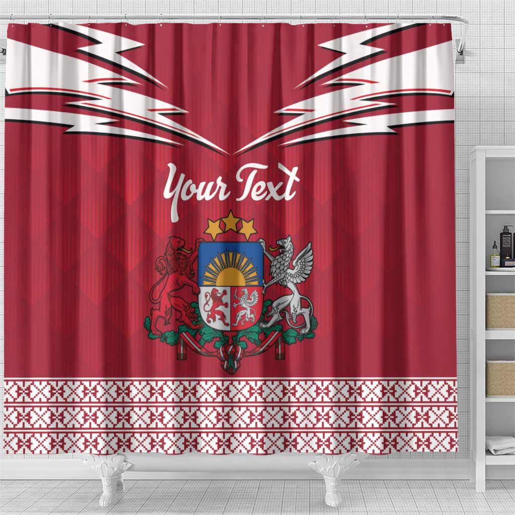 Personalized Latvia Shower Curtain Latvijas Republika Folk Pattern