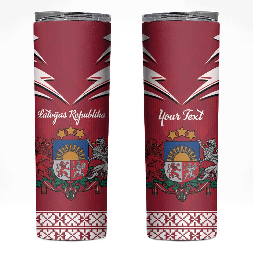 Personalized Latvia Skinny Tumbler Latvijas Republika Folk Pattern