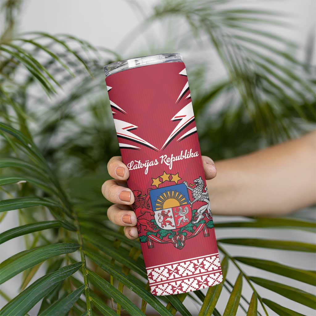 Personalized Latvia Skinny Tumbler Latvijas Republika Folk Pattern
