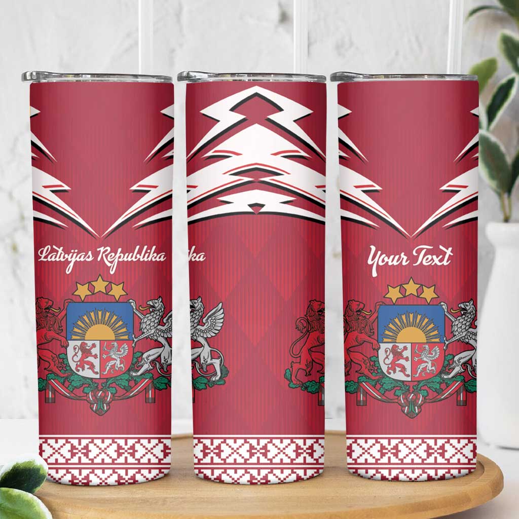 Personalized Latvia Skinny Tumbler Latvijas Republika Folk Pattern