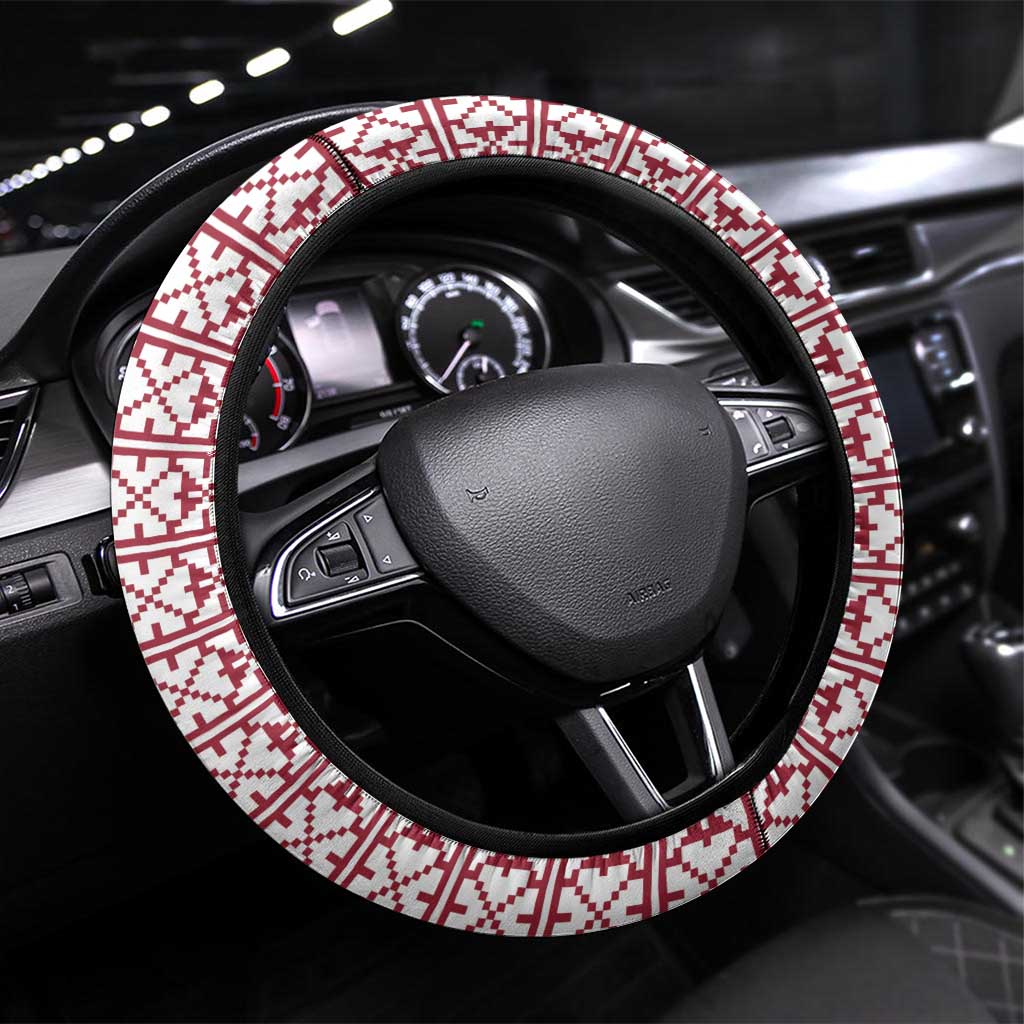 Latvia Steering Wheel Cover Latvijas Republika Folk Pattern