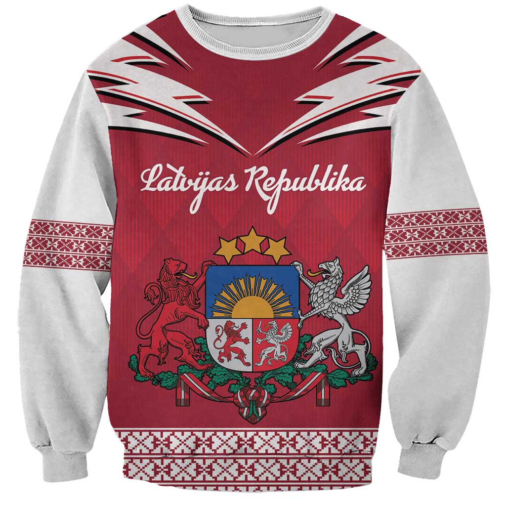 Personalized Latvia Sweatshirt Latvijas Republika Folk Pattern