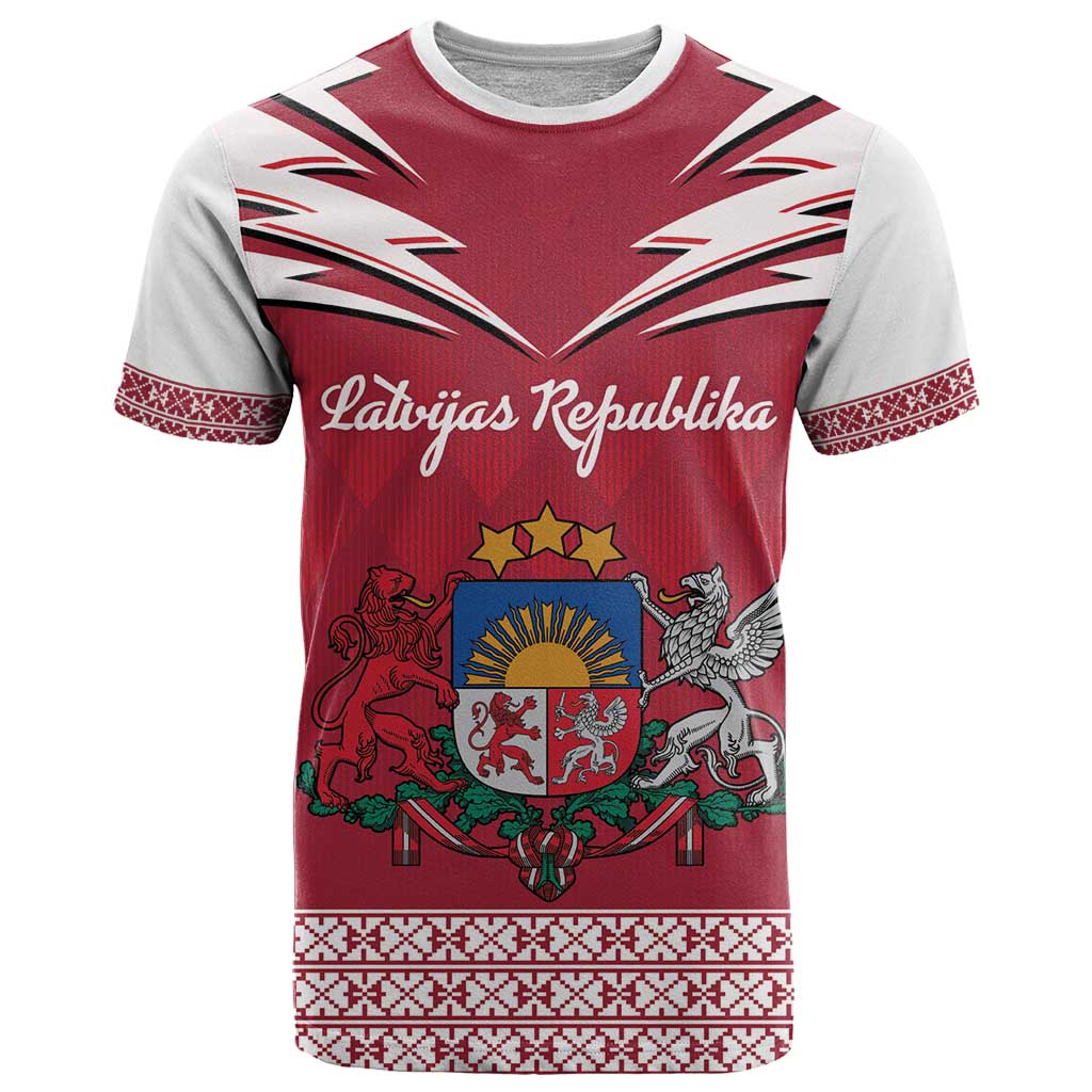 Personalized Latvia T Shirt Latvijas Republika Folk Pattern