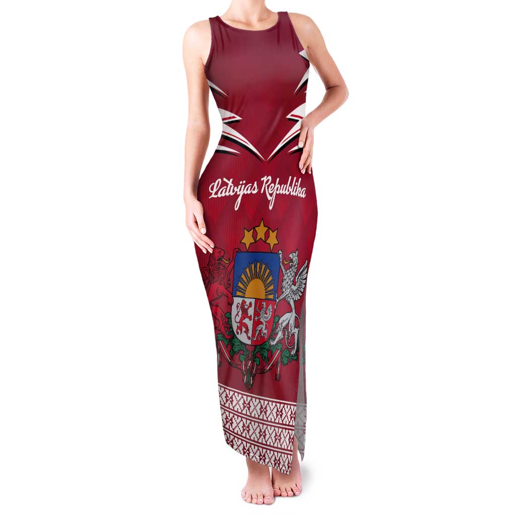 Personalized Latvia Tank Maxi Dress Latvijas Republika Folk Pattern