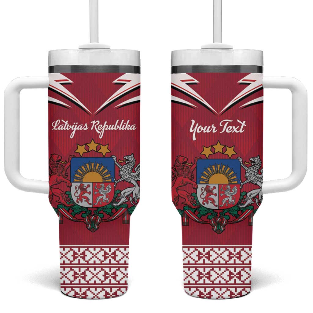 Personalized Latvia Tumbler With Handle Latvijas Republika Folk Pattern