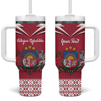 Personalized Latvia Tumbler With Handle Latvijas Republika Folk Pattern