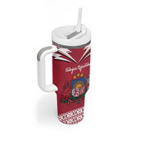 Personalized Latvia Tumbler With Handle Latvijas Republika Folk Pattern