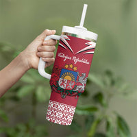 Personalized Latvia Tumbler With Handle Latvijas Republika Folk Pattern