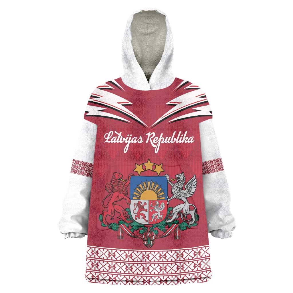 Personalized Latvia Wearable Blanket Hoodie Latvijas Republika Folk Pattern
