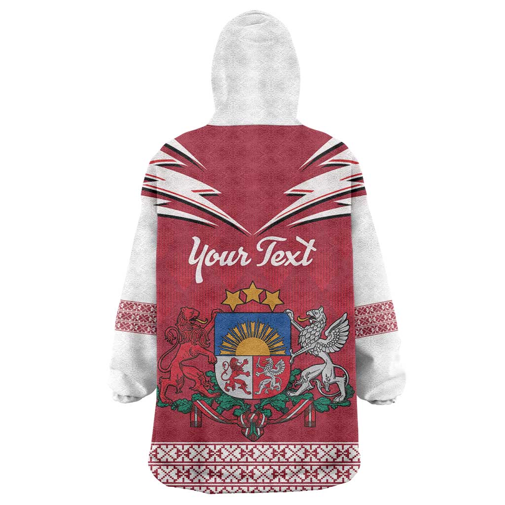 Personalized Latvia Wearable Blanket Hoodie Latvijas Republika Folk Pattern