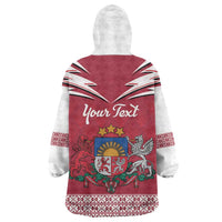 Personalized Latvia Wearable Blanket Hoodie Latvijas Republika Folk Pattern