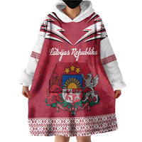 Personalized Latvia Wearable Blanket Hoodie Latvijas Republika Folk Pattern