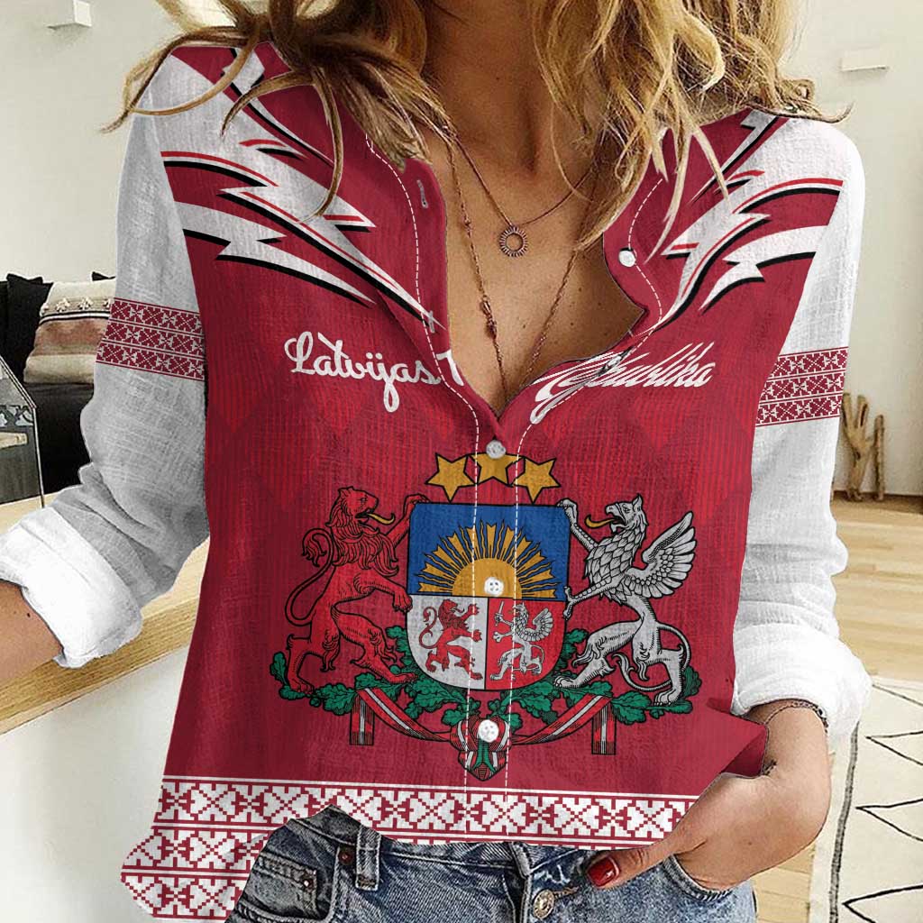Personalized Latvia Women Casual Shirt Latvijas Republika Folk Pattern