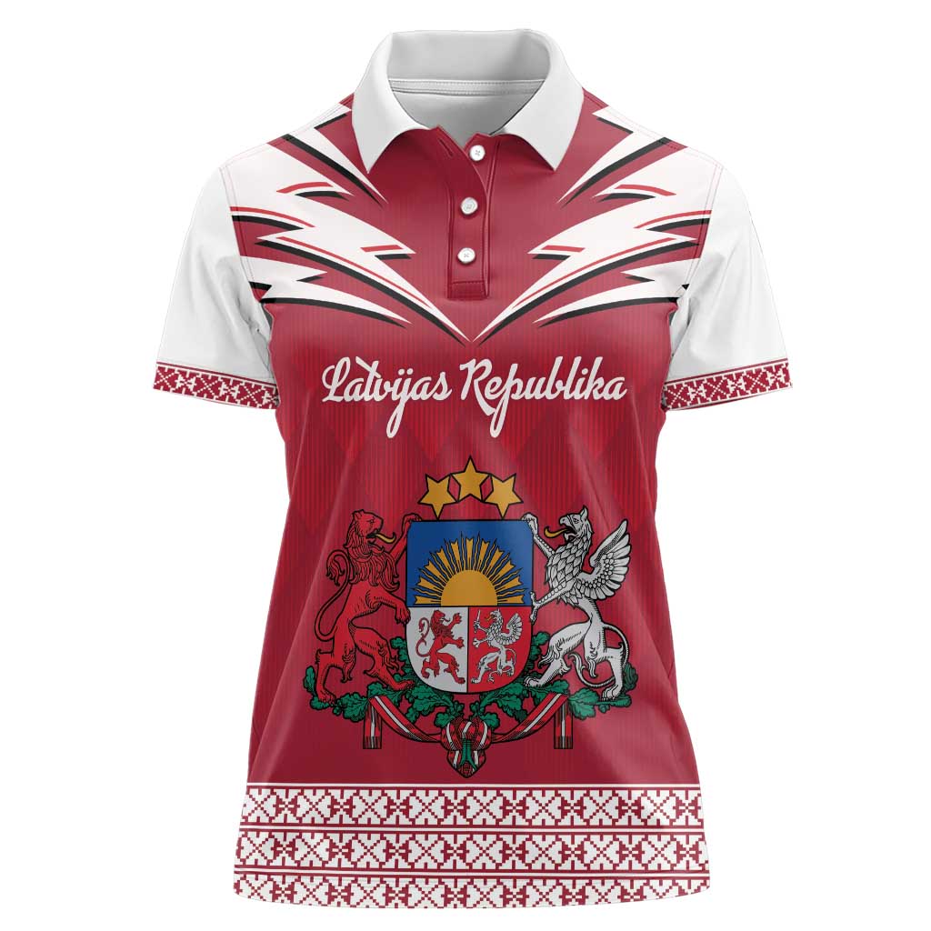 Personalized Latvia Women Polo Shirt Latvijas Republika Folk Pattern