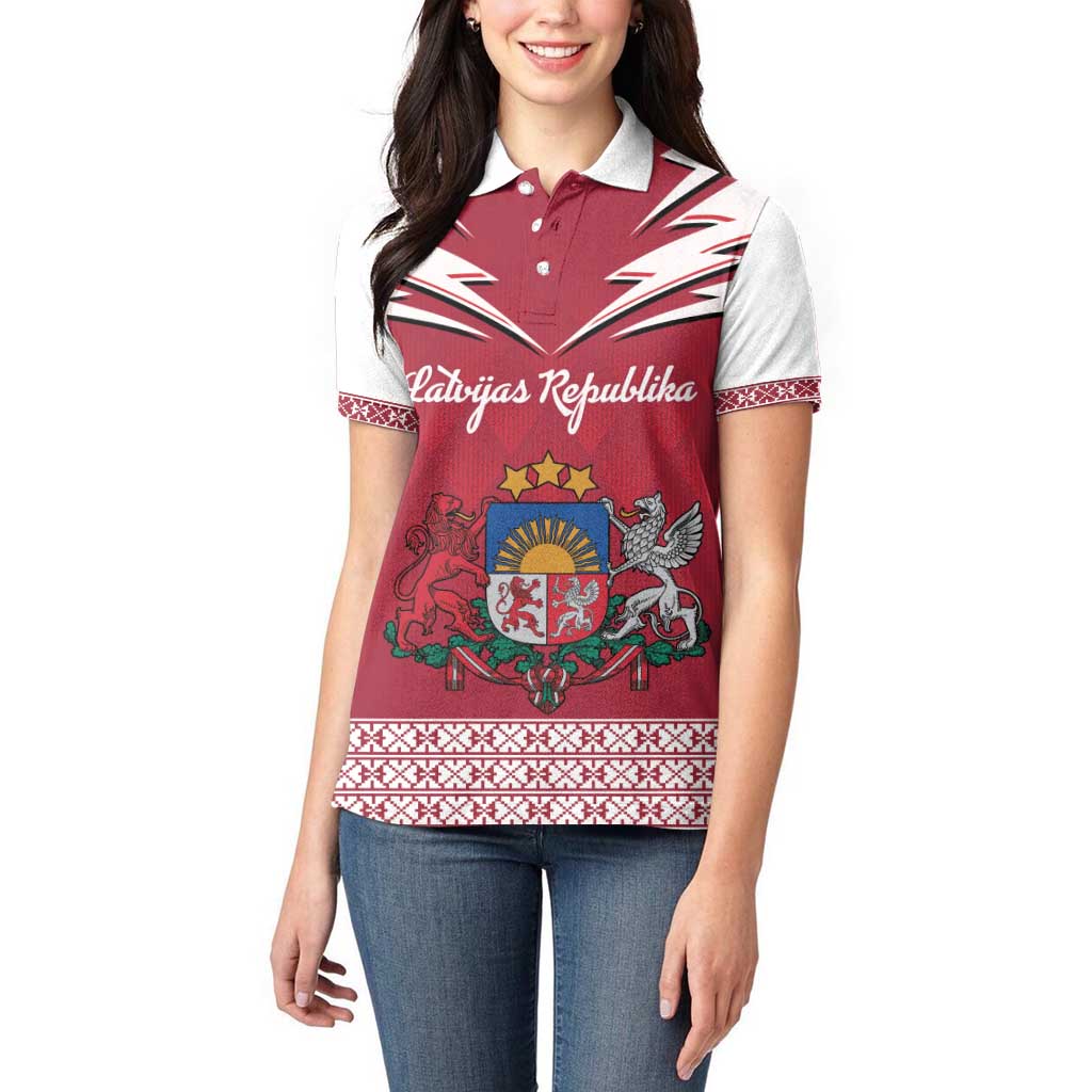 Personalized Latvia Women Polo Shirt Latvijas Republika Folk Pattern