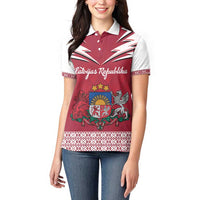 Personalized Latvia Women Polo Shirt Latvijas Republika Folk Pattern