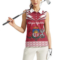 Personalized Latvia Women Sleeveless Polo Shirt Latvijas Republika Folk Pattern