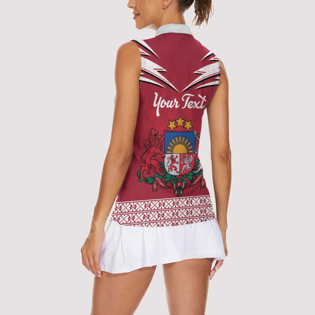 Personalized Latvia Women Sleeveless Polo Shirt Latvijas Republika Folk Pattern