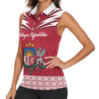 Personalized Latvia Women Sleeveless Polo Shirt Latvijas Republika Folk Pattern