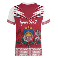 Personalized Latvia Women V-Neck T-Shirt Latvijas Republika Folk Pattern