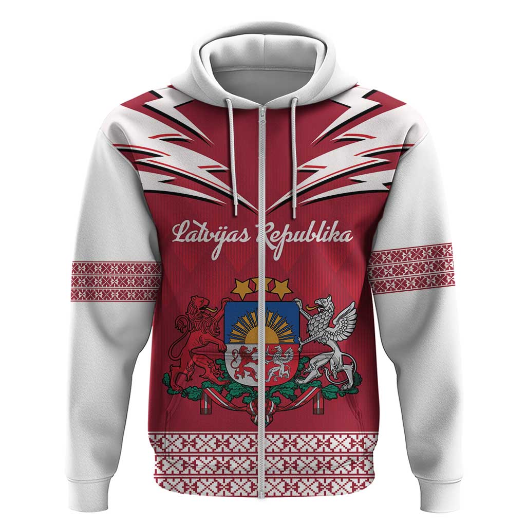 Personalized Latvia Zip Hoodie Latvijas Republika Folk Pattern