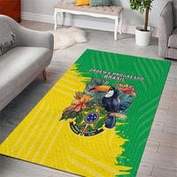 Brazil Coat Of Arms Area Rug With Flag Style - Wonder Print Shop