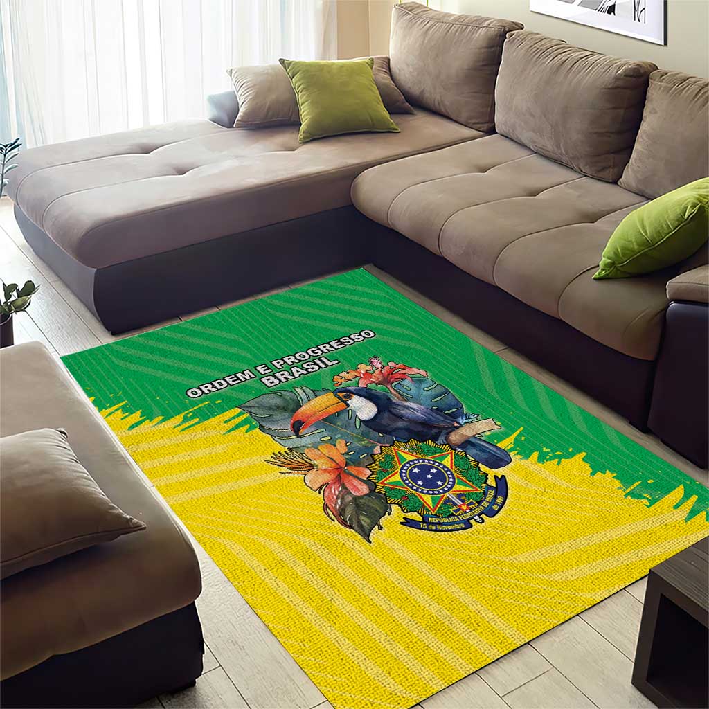 Brazil Coat Of Arms Area Rug With Flag Style - Wonder Print Shop