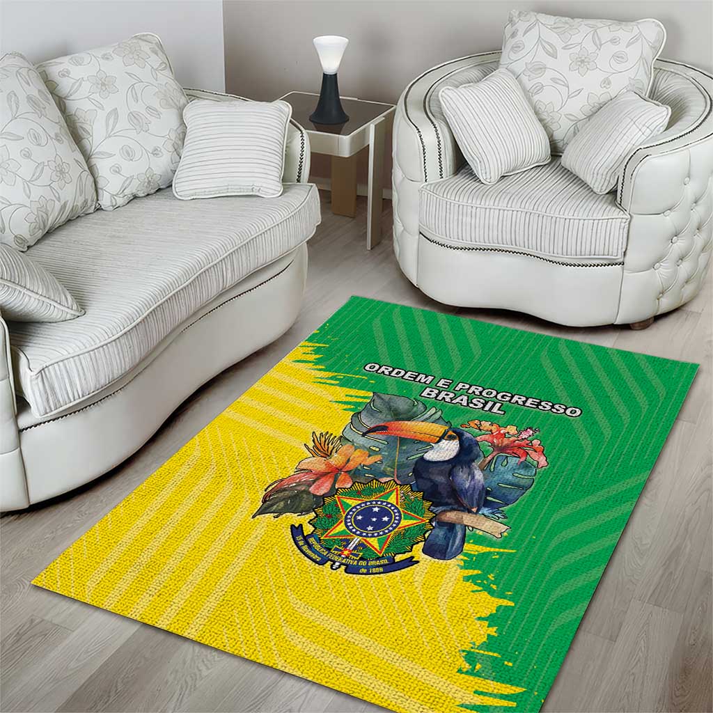 Brazil Coat Of Arms Area Rug With Flag Style - Wonder Print Shop