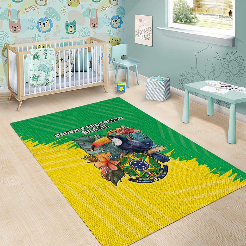 Brazil Coat Of Arms Area Rug With Flag Style - Wonder Print Shop