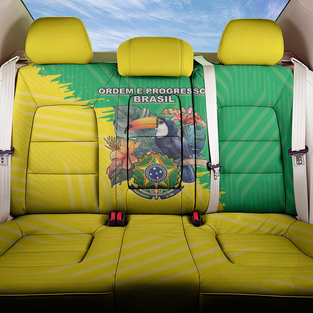Brazil Coat Of Arms Back Car Seat Cover With Flag Style - Wonder Print Shop