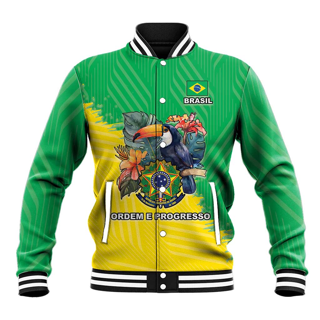 Brazil Coat Of Arms Baseball Jacket With Flag Style - Wonder Print Shop