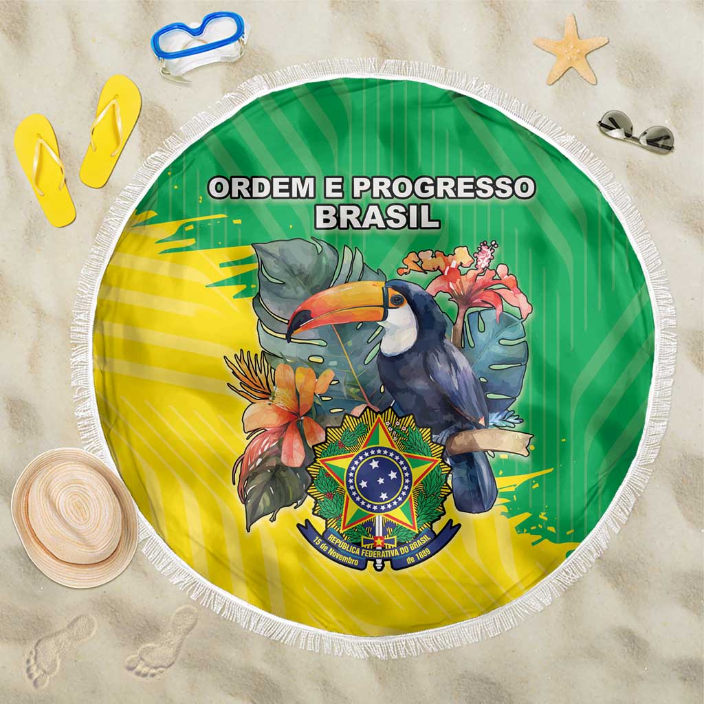Brazil Coat Of Arms Beach Blanket With Flag Style - Wonder Print Shop