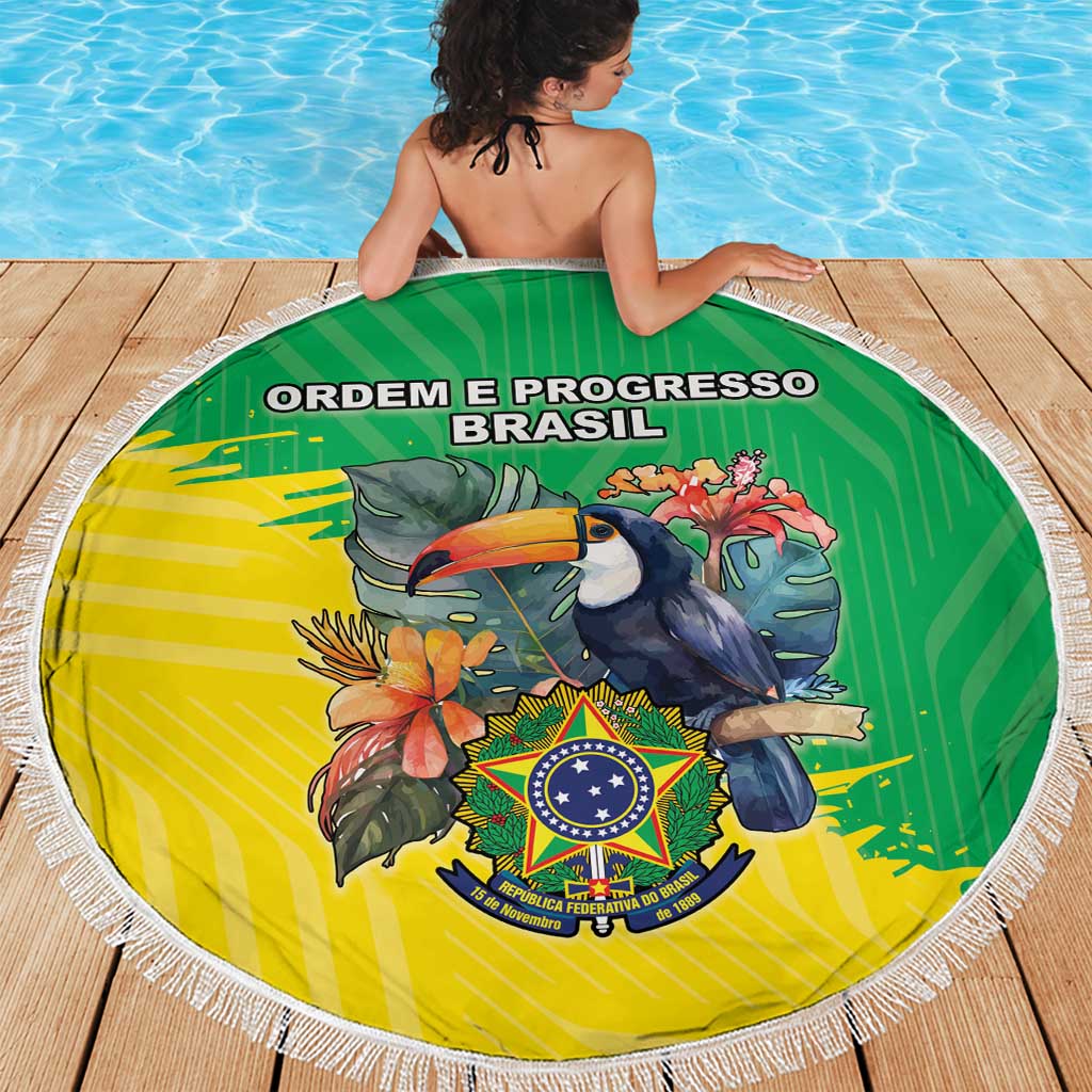 Brazil Coat Of Arms Beach Blanket With Flag Style - Wonder Print Shop