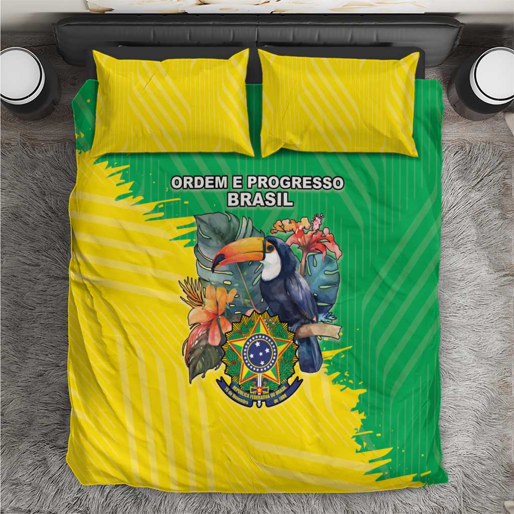 Brazil Coat Of Arms Bedding Set With Flag Style - Wonder Print Shop