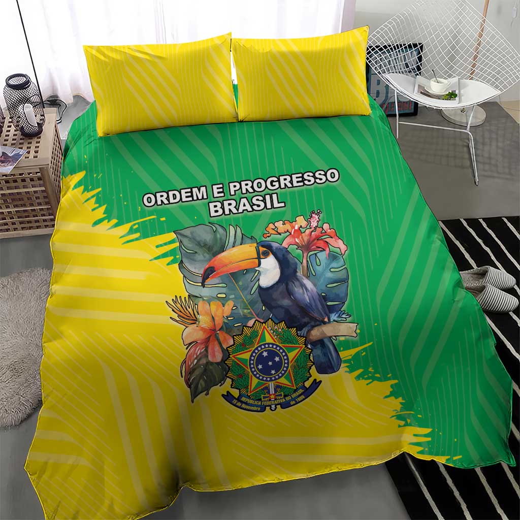 Brazil Coat Of Arms Bedding Set With Flag Style - Wonder Print Shop