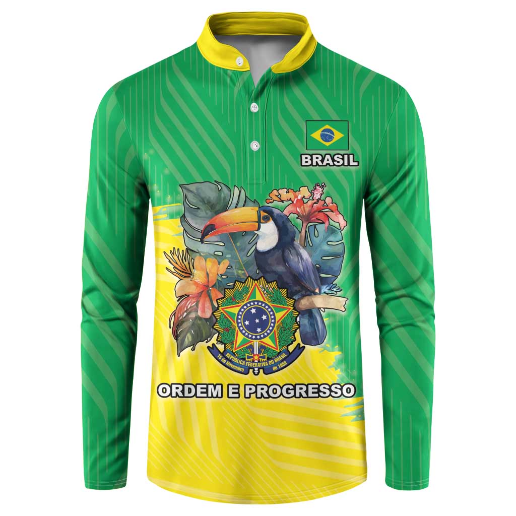 Brazil Coat Of Arms Button Sweatshirt With Flag Style - Wonder Print Shop