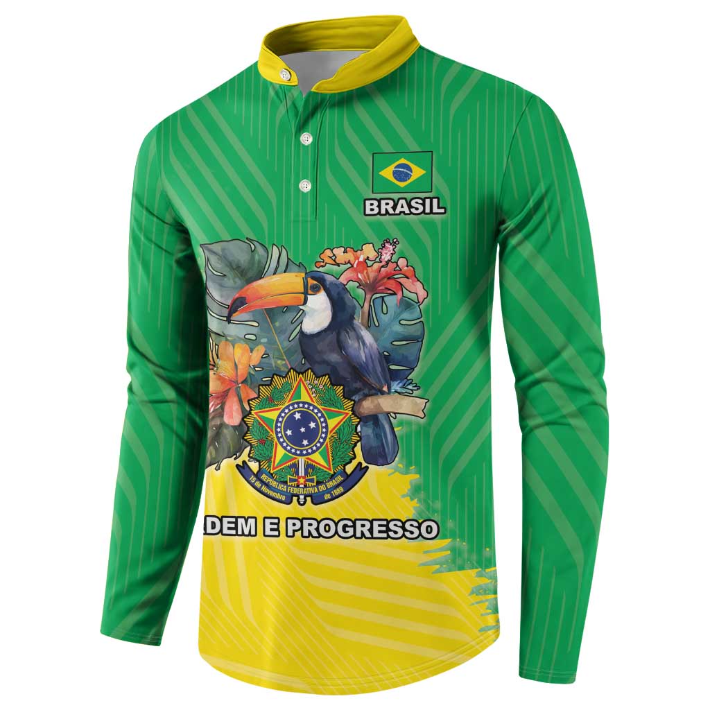 Brazil Coat Of Arms Button Sweatshirt With Flag Style - Wonder Print Shop