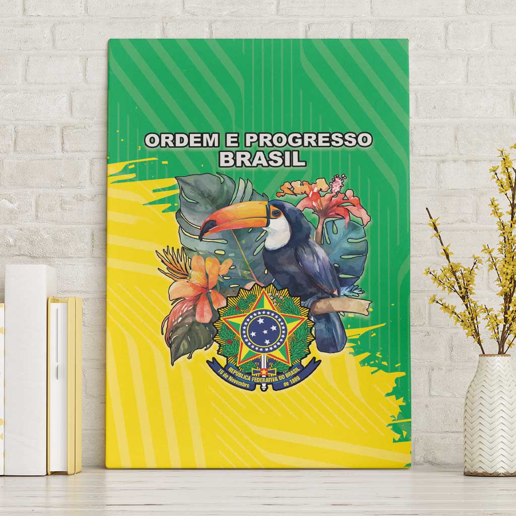 Brazil Coat Of Arms Canvas Wall Art With Flag Style - Wonder Print Shop
