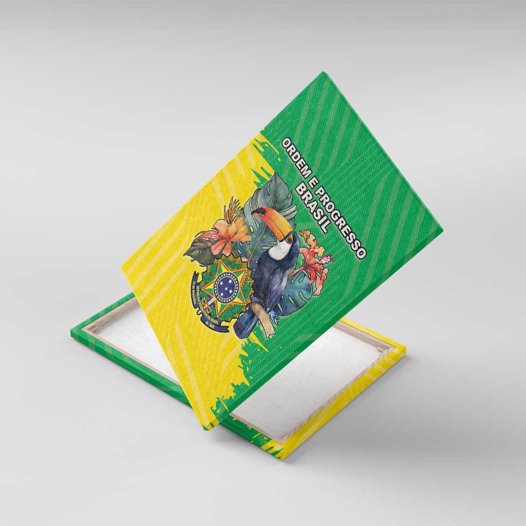 Brazil Coat Of Arms Canvas Wall Art With Flag Style - Wonder Print Shop