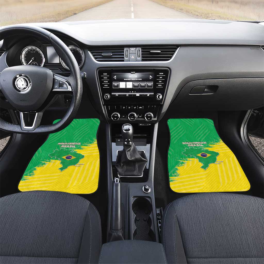 Brazil Coat Of Arms Car Mats With Flag Style - Wonder Print Shop
