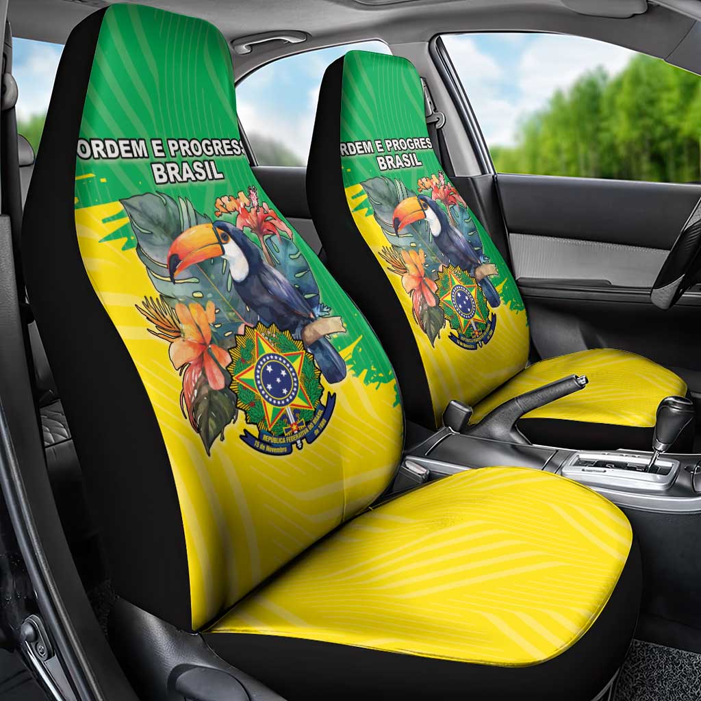 Brazil Coat Of Arms Car Seat Cover With Flag Style - Wonder Print Shop