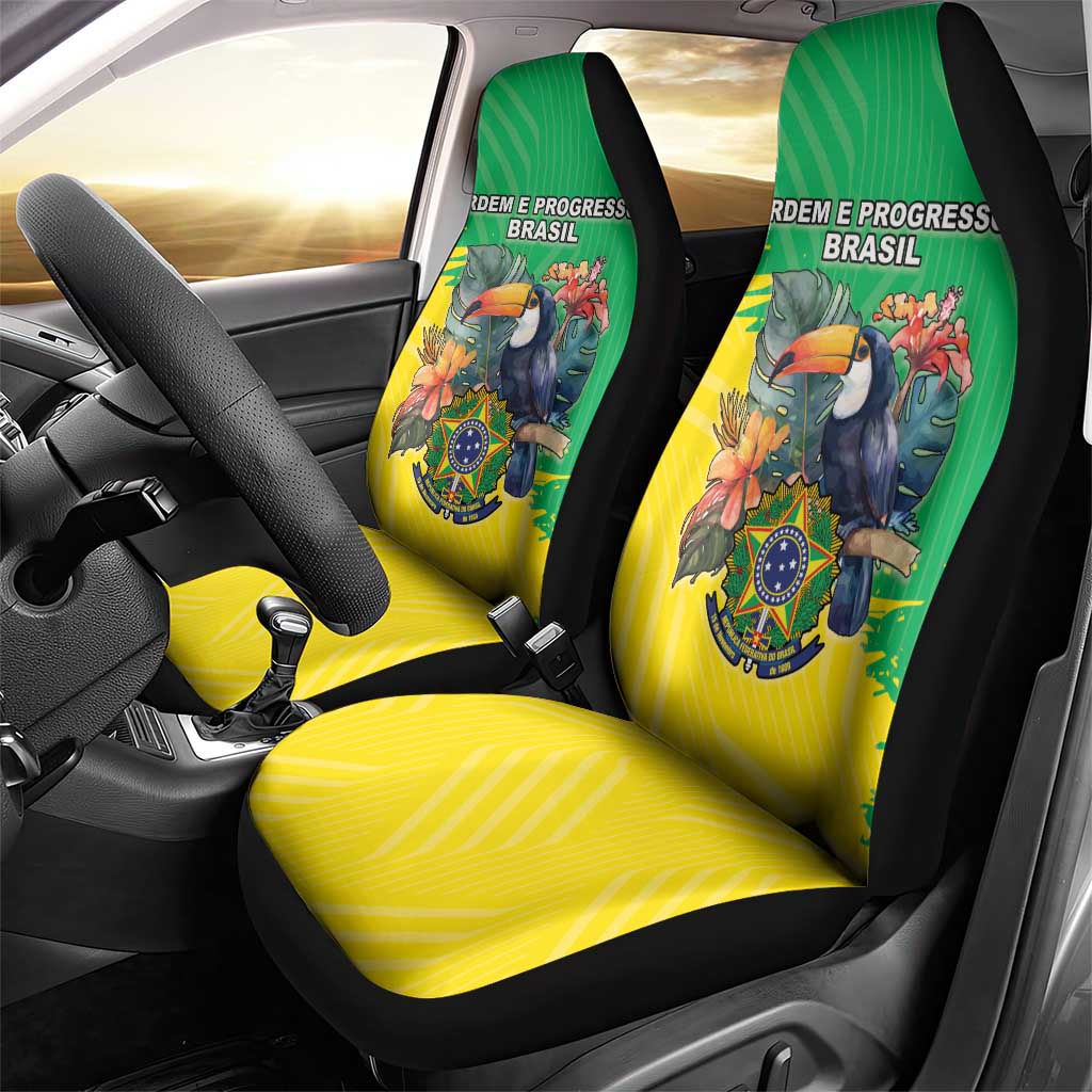 Brazil Coat Of Arms Car Seat Cover With Flag Style - Wonder Print Shop