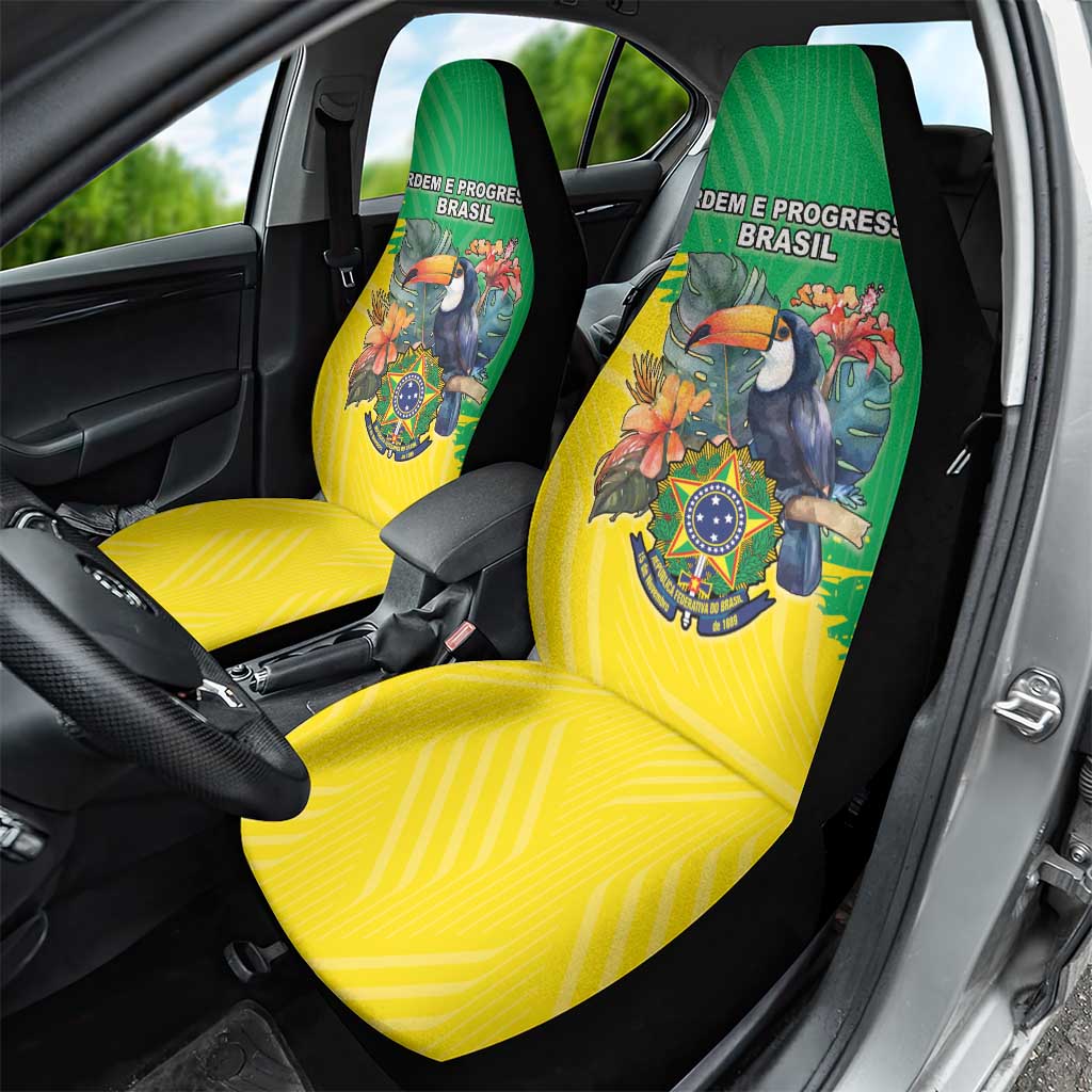 Brazil Coat Of Arms Car Seat Cover With Flag Style - Wonder Print Shop