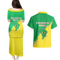 Brazil Coat Of Arms Couples Matching Puletasi and Hawaiian Shirt With Flag Style - Wonder Print Shop
