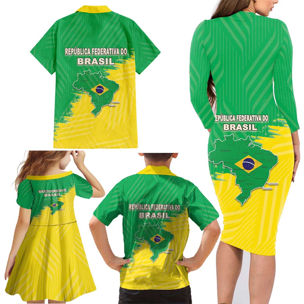 Brazil Coat Of Arms Family Matching Long Sleeve Bodycon Dress and Hawaiian Shirt With Flag Style - Wonder Print Shop