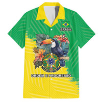 Brazil Coat Of Arms Family Matching Off The Shoulder Long Sleeve Dress and Hawaiian Shirt With Flag Style - Wonder Print Shop